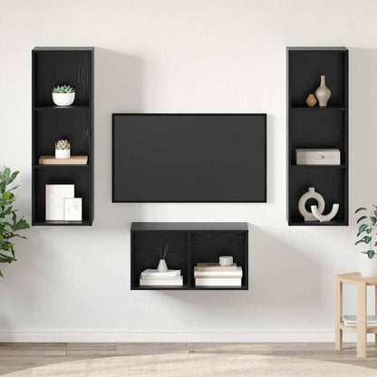 TV Cabinet Set Black Oak Engineered Wood