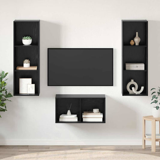 TV Cabinet Set Black Oak Engineered Wood
