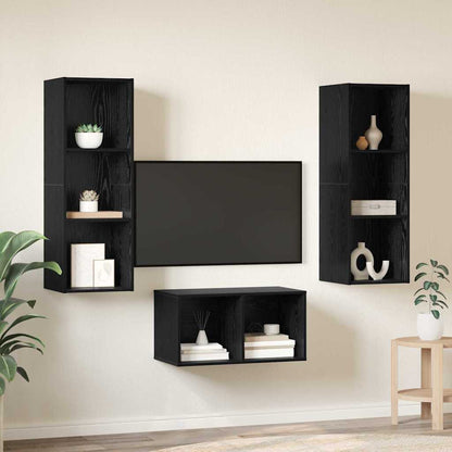 TV Cabinet Set Black Oak Engineered Wood