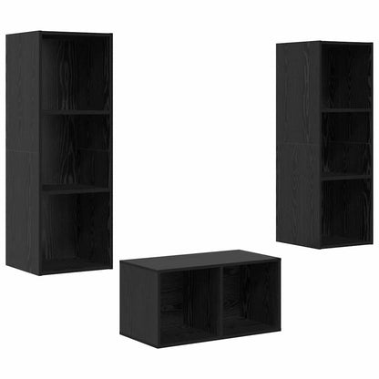 TV Cabinet Set Black Oak Engineered Wood