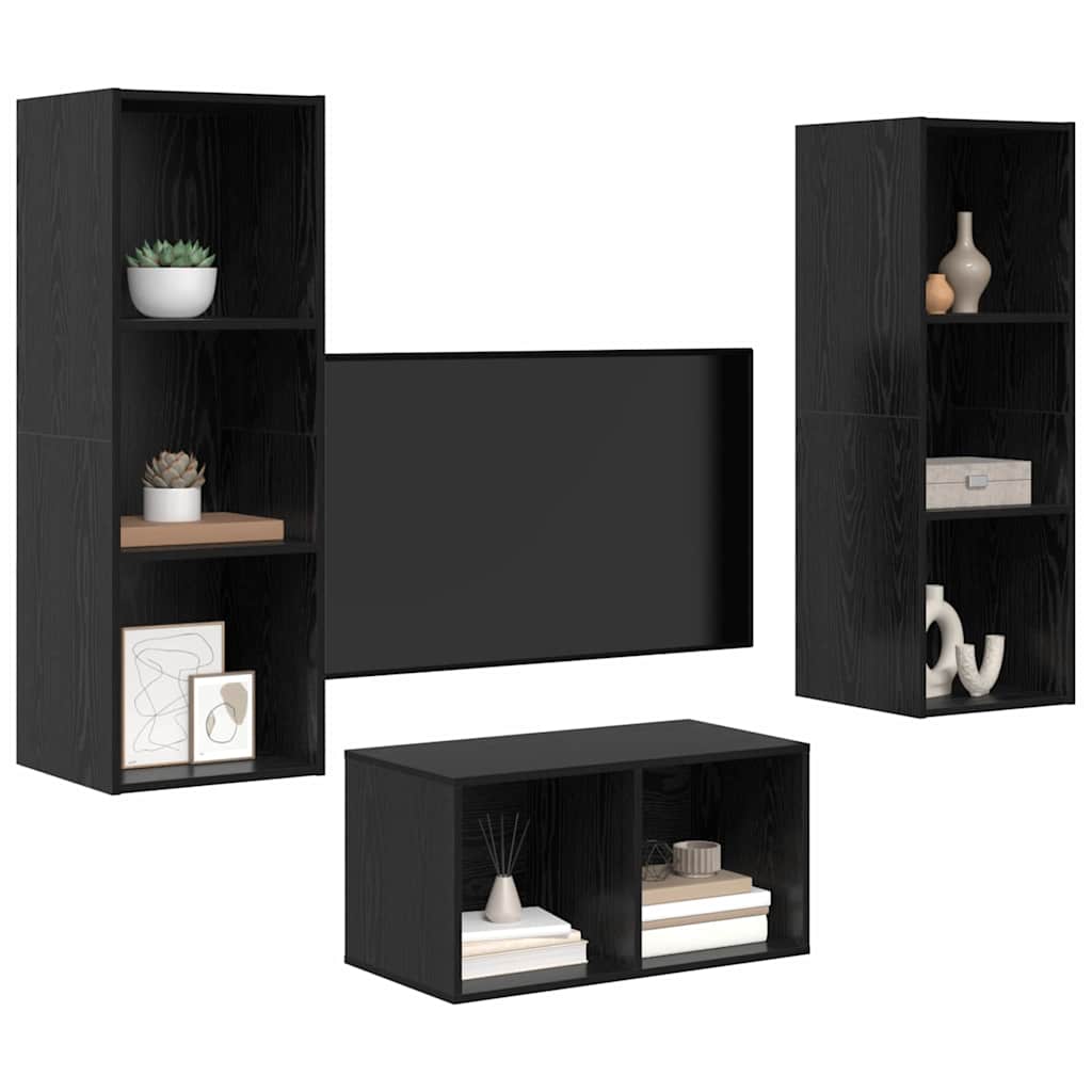 TV Cabinet Set Black Oak 37 x 37 x 107 cm Engineered Wood