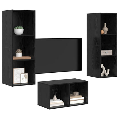 TV Cabinet Set Black Oak Engineered Wood
