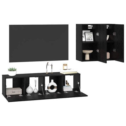 TV Cabinet Set Wall-mounted Black Oak Engineered Wood