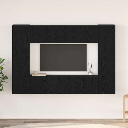 TV Cabinet Set Wall-mounted 8 pcs Black Oak Engineered Wood