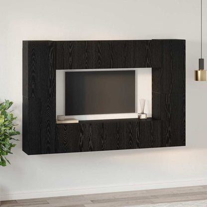 TV Cabinet Set Wall-mounted 8 pcs Black Oak Engineered Wood