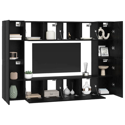 TV Cabinet Set Wall-mounted 8 pcs Black Oak Engineered Wood
