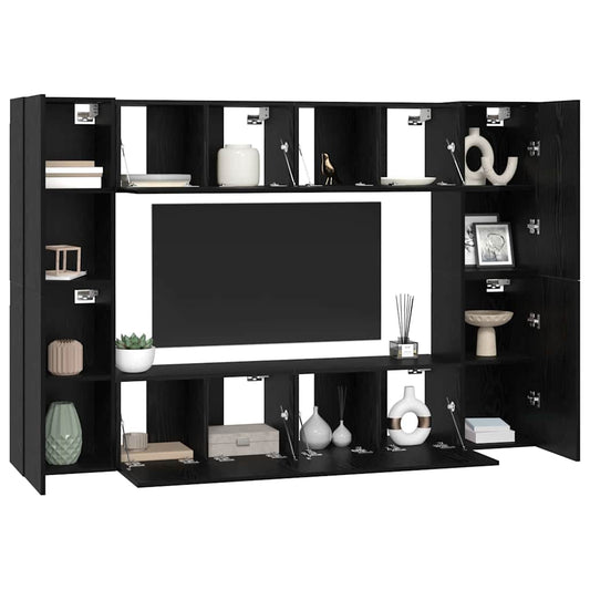 TV Cabinet Set Wall-mounted 8 pcs Black Oak Engineered Wood