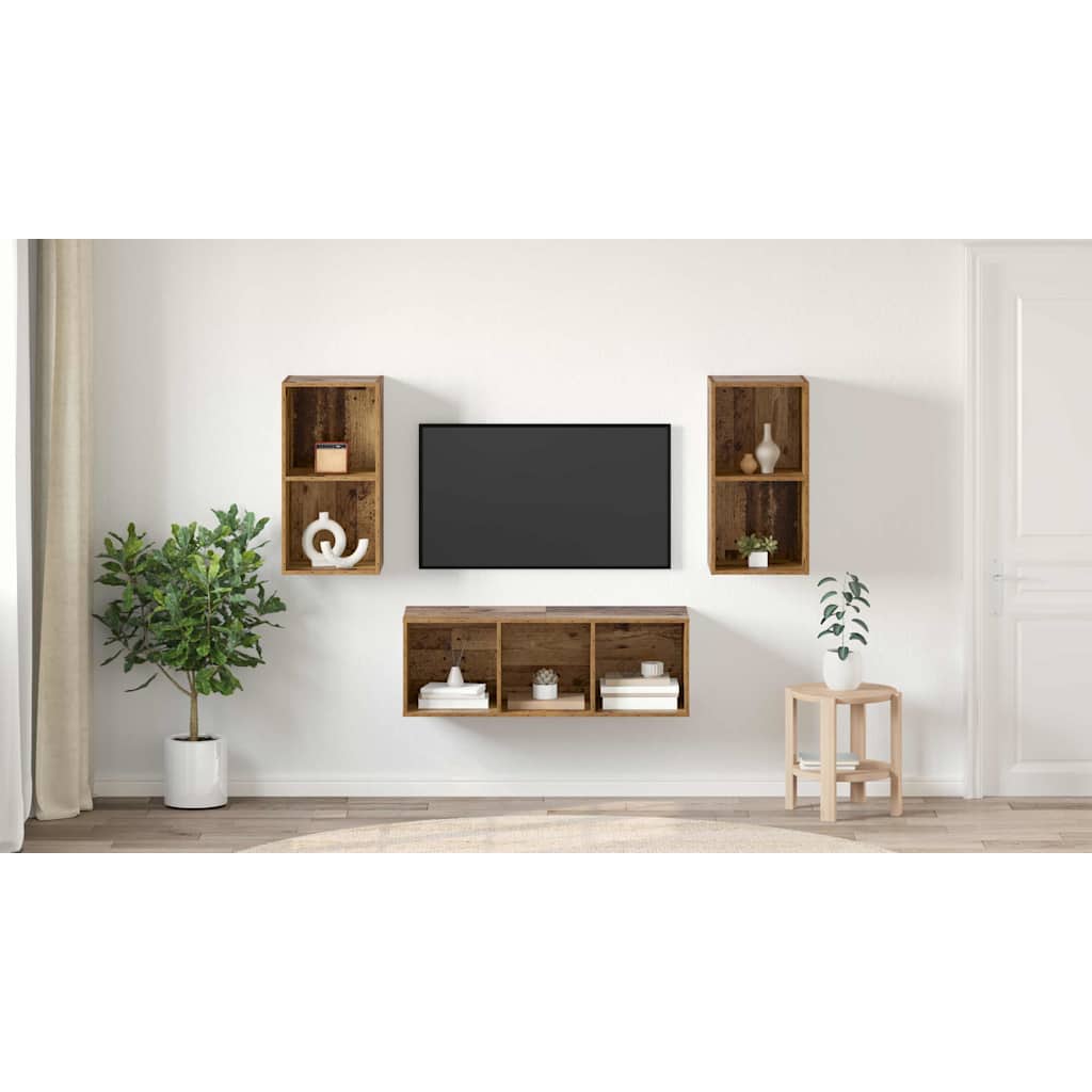 TV Cabinet Set Wall-mounted 3 pcs Old Wood Engineered Wood