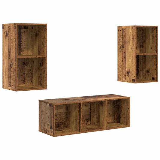 TV Cabinet Set Wall-mounted 3 pcs Old Wood Engineered Wood