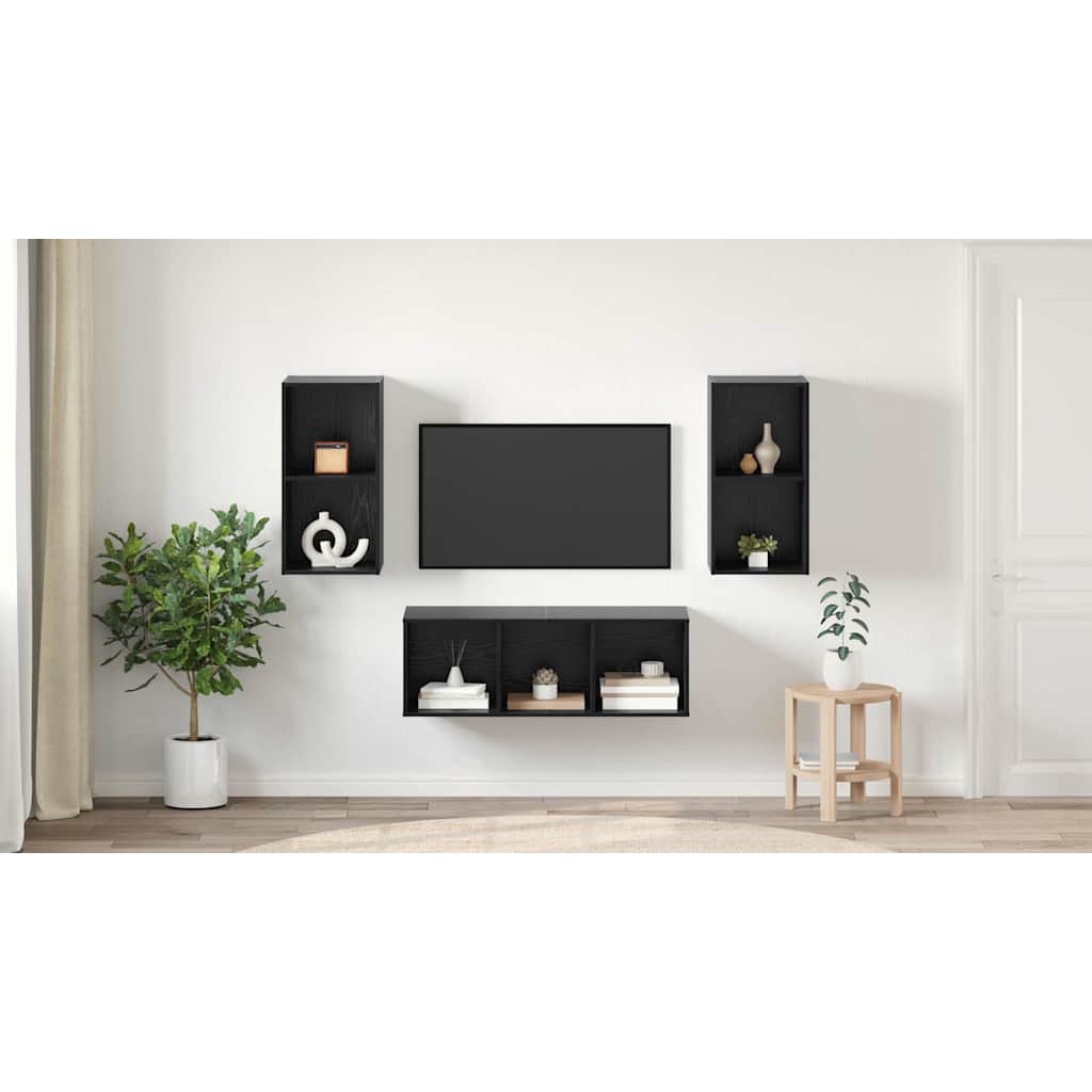 TV Cabinet Set Wall-mounted 3 pcs Black Oak Engineered Wood