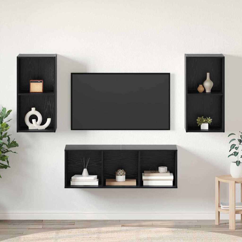 TV Cabinet Set 3 pcs Black Oak Engineered Wood