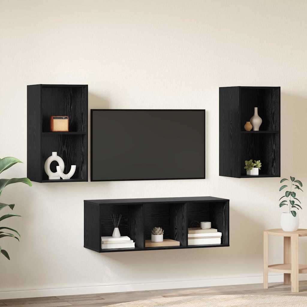 TV Cabinet Set 3 pcs Black Oak Engineered Wood