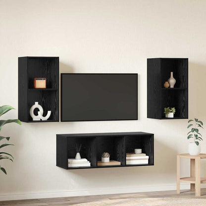 TV Cabinet Set 3 pcs Black Oak Engineered Wood