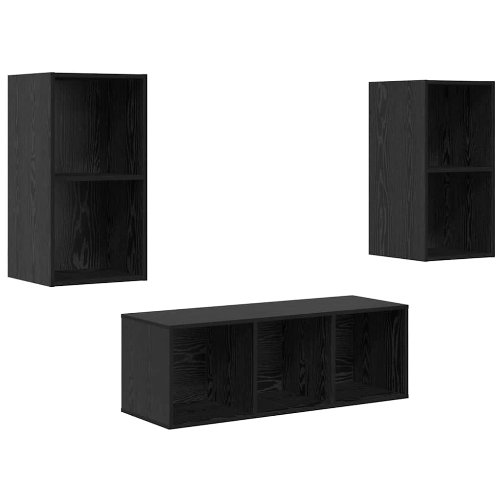 TV Cabinet Set 3 pcs Black Oak Engineered Wood