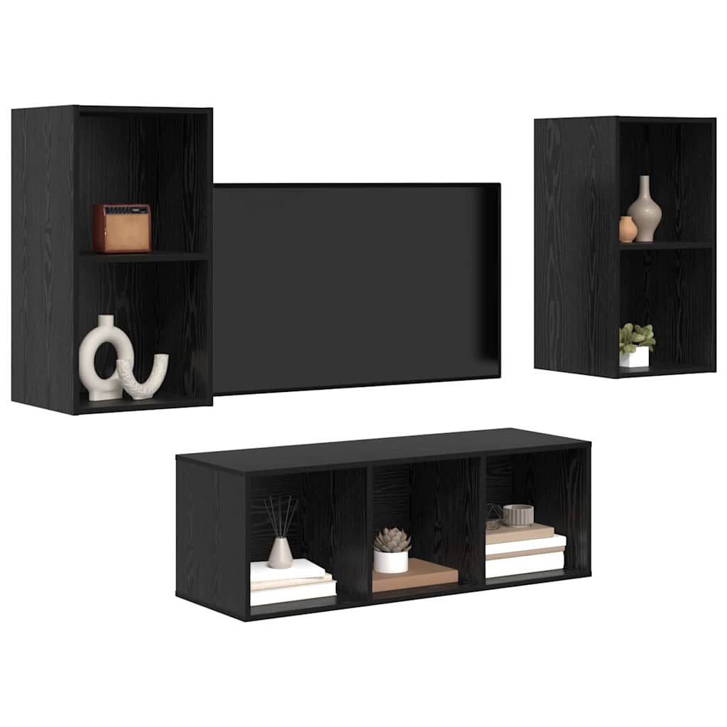 TV Cabinet Set 3 pcs Black Oak Engineered Wood
