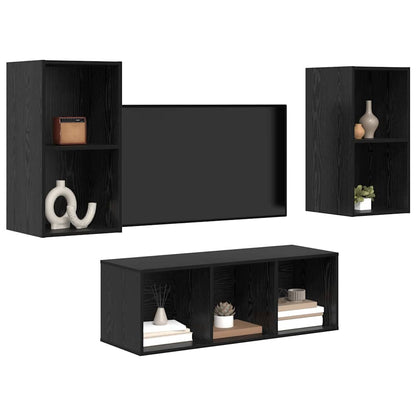 TV Cabinet Set 3 pcs Black Oak Engineered Wood