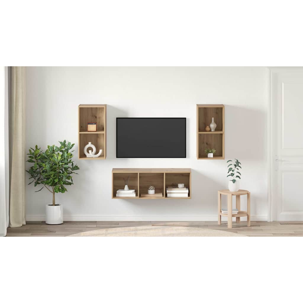 TV Cabinet Set Wall-mounted 3 pcs Artisan Oak Engineered Wood