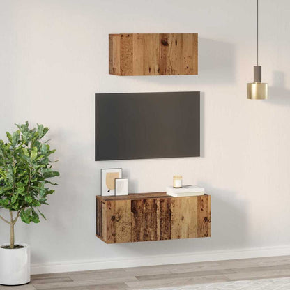 TV Cabinet Set Wall-mounted 2 pcs Old Wood Engineered Wood