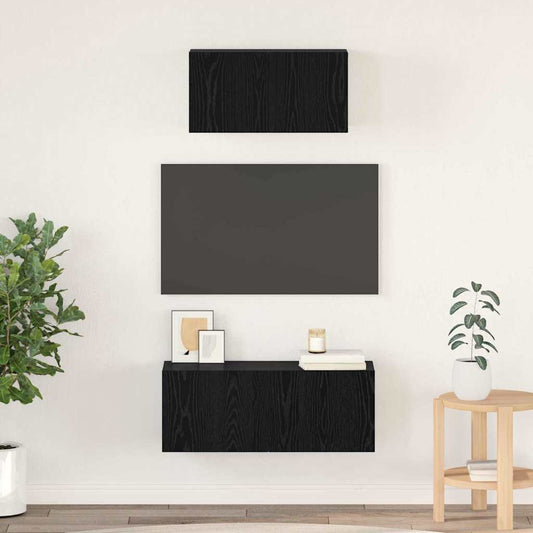 TV Cabinet Set 2 pcs Black Oak Engineered Wood
