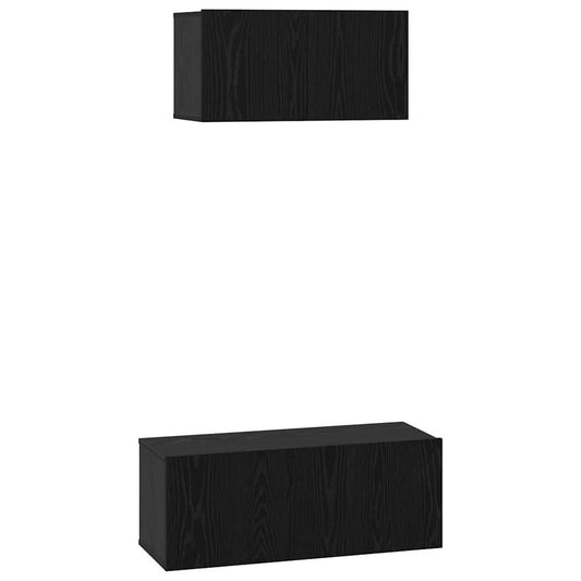 TV Cabinet Set 2 pcs Black Oak Engineered Wood
