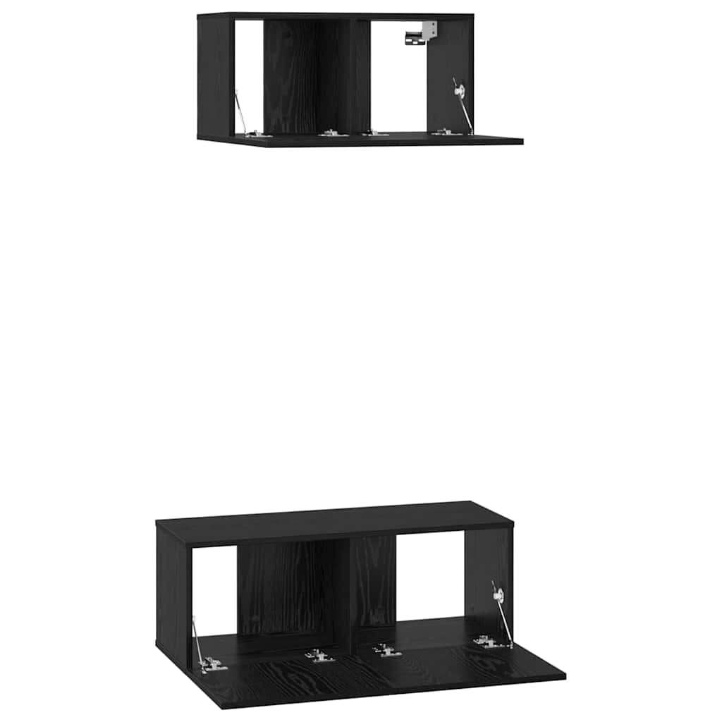 TV Cabinet Set Wall-mounted 2 pcs Black Oak Engineered Wood