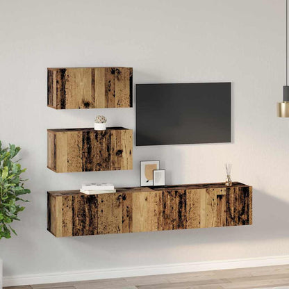 TV Cabinet Set Wall-mounted 4 pcs Old Wood Engineered Wood