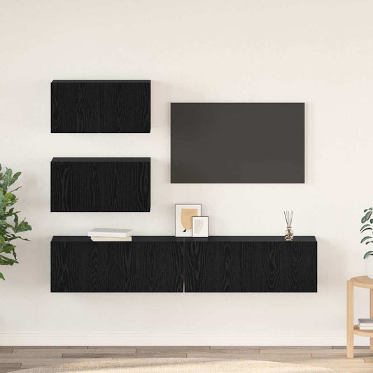 TV Cabinet Set 4 pcs Black Oak Engineered Wood