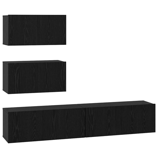 TV Cabinet Set 4 pcs Black Oak Engineered Wood