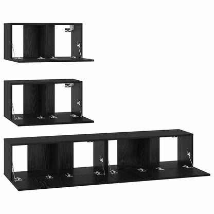 TV Cabinet Set Wall-mounted 4 pcs Black Oak Engineered Wood