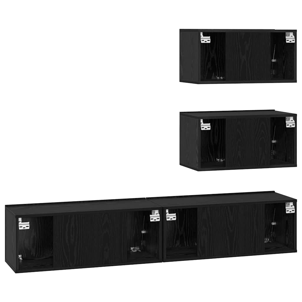 TV Cabinet Set Wall-mounted 4 pcs Black Oak Engineered Wood