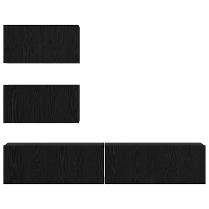 TV Cabinet Set Wall-mounted 4 pcs Black Oak Engineered Wood