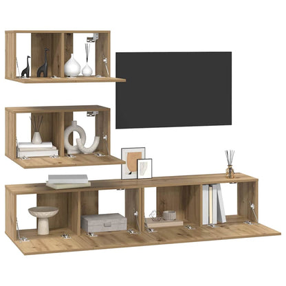 TV Cabinet Set Wall-mounted 4 pcs Artisan Oak Engineered Wood