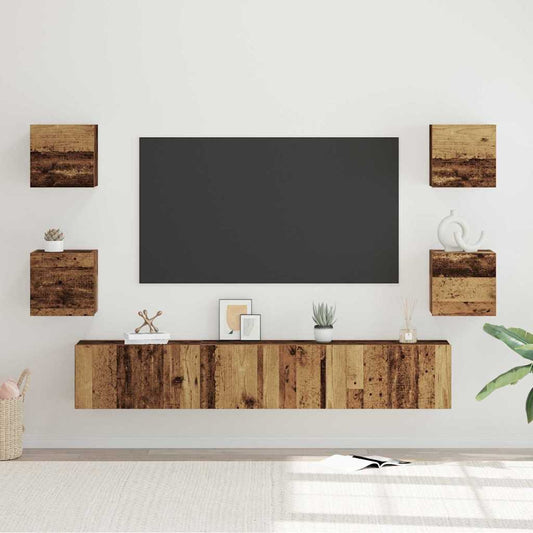 TV Cabinet Set Wall-mounted 7 pcs Old Wood Engineered Wood