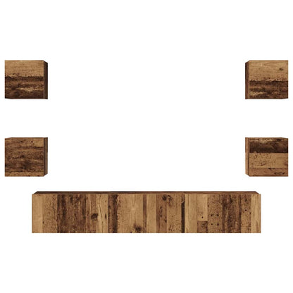 TV Cabinet Set Wall-mounted 7 pcs Old Wood Engineered Wood