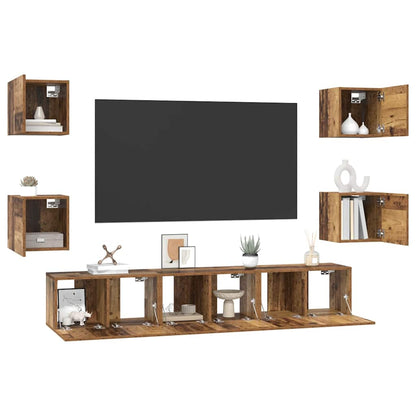 TV Cabinet Set Wall-mounted 7 pcs Old Wood Engineered Wood