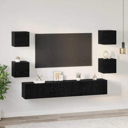 TV Cabinet Set Wall-mounted 7 pcs Black Oak Engineered Wood