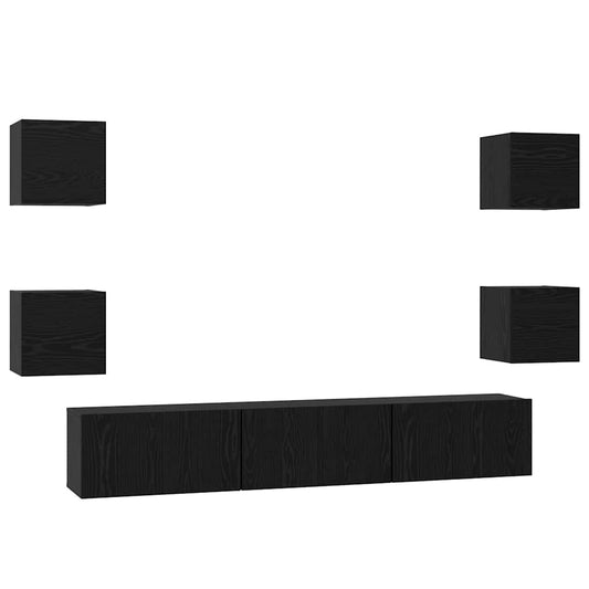 TV Cabinet Set Wall-mounted 7 pcs Black Oak Engineered Wood