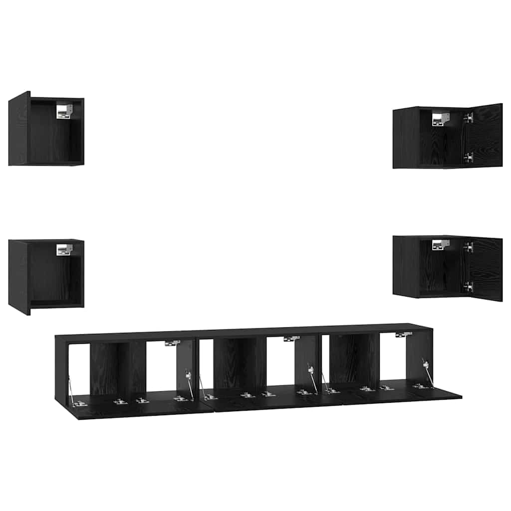 TV Cabinet Set Wall-mounted 7 pcs Black Oak Engineered Wood
