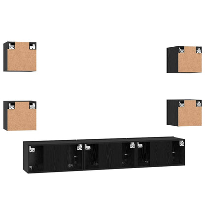 TV Cabinet Set Wall-mounted 7 pcs Black Oak Engineered Wood