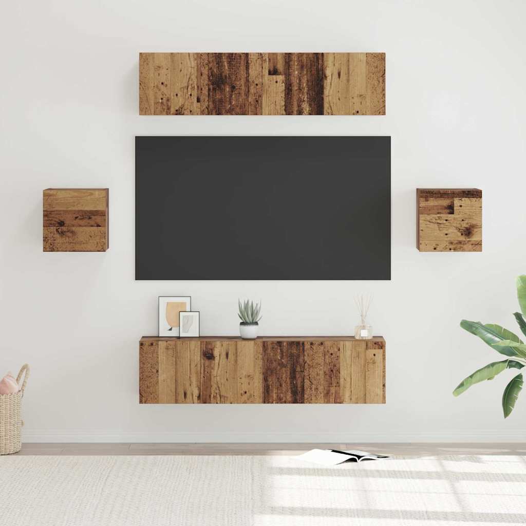 TV Cabinet Set Wall-mounted 6 pcs Old Wood Engineered Wood