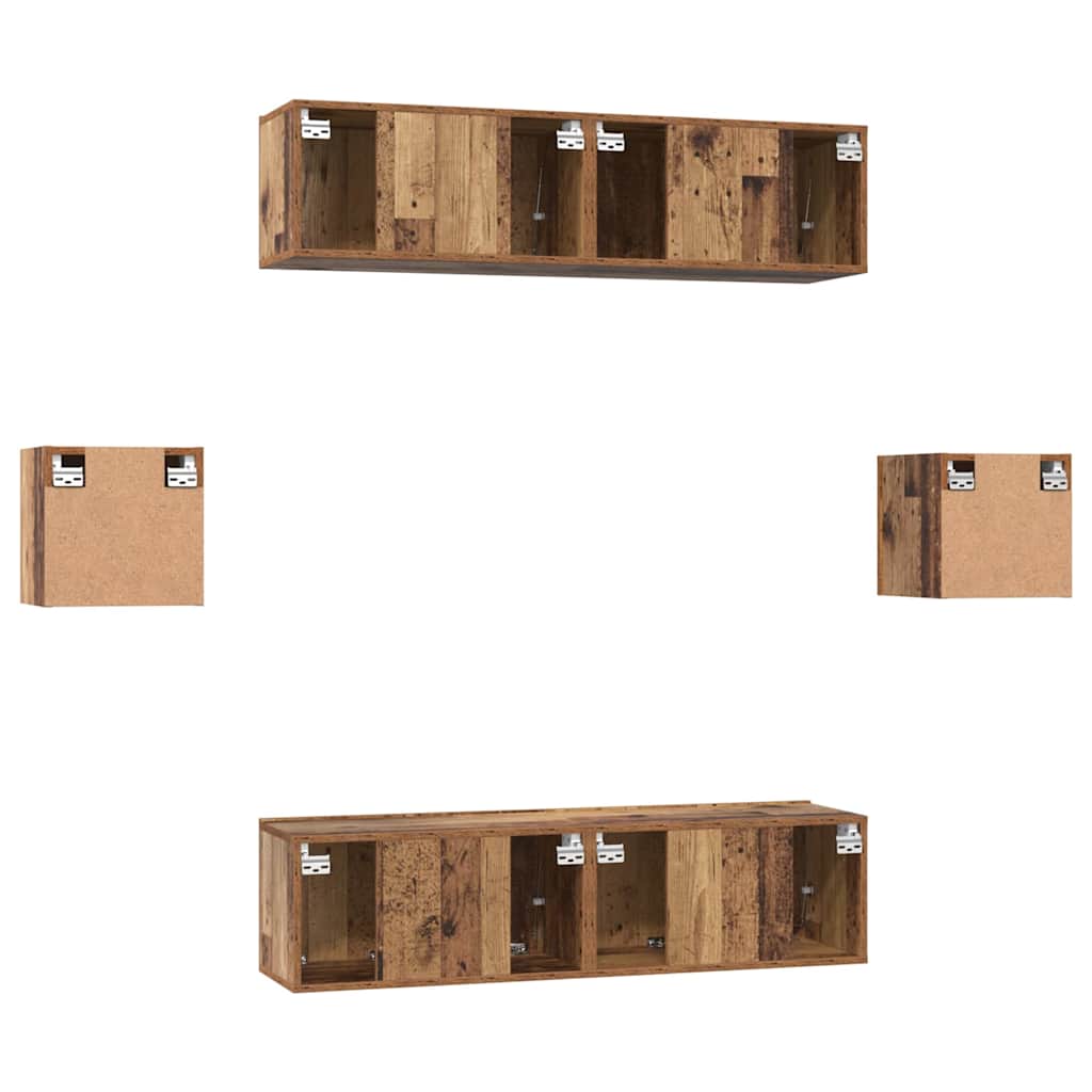 TV Cabinet Set Wall-mounted 6 pcs Old Wood Engineered Wood