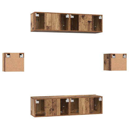 TV Cabinet Set Wall-mounted 6 pcs Old Wood Engineered Wood