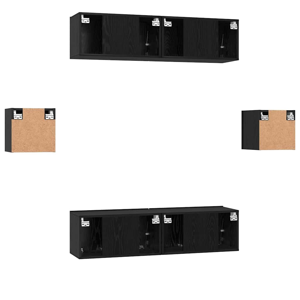 TV Cabinet Set Wall-mounted 6 pcs Black Oak Engineered Wood