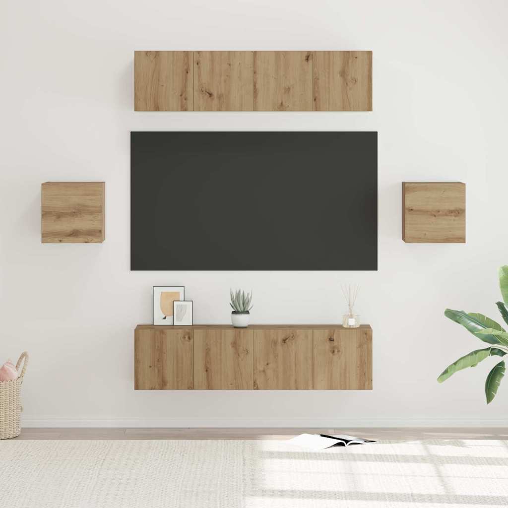 TV Cabinet Set Wall-mounted 6 pcs Artisan Oak Engineered Wood