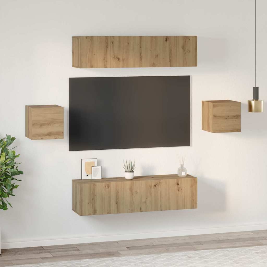 TV Cabinet Set Wall-mounted 6 pcs Artisan Oak Engineered Wood