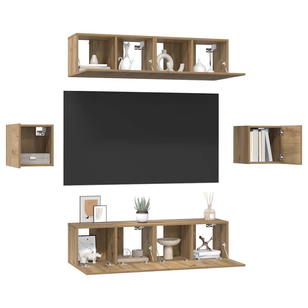 TV Cabinet Set Wall-mounted 6 pcs Artisan Oak Engineered Wood
