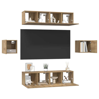 TV Cabinet Set Wall-mounted 6 pcs Artisan Oak Engineered Wood