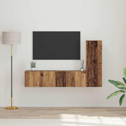 TV Cabinet Set Wall-mounted 3 pcs Old Wood Engineered Wood