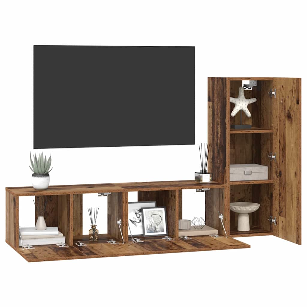 TV Cabinet Set Wall-mounted 3 pcs Old Wood Engineered Wood
