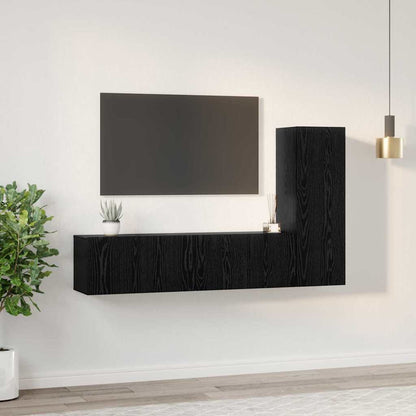 TV Cabinet Set Wall-mounted 3 pcs Black Oak Engineered Wood